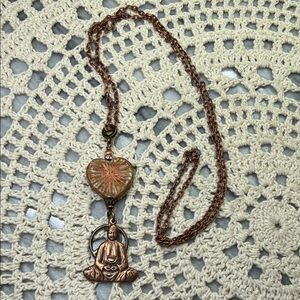 Copper Buddha & glass heart Pendant Necklace
